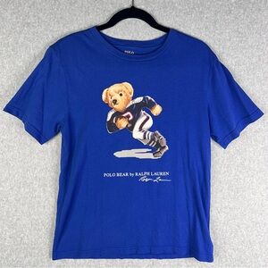 Polo Ralph Lauren Football Bear T-Shirt Youth Large (14-16) Short Sleeve Blue